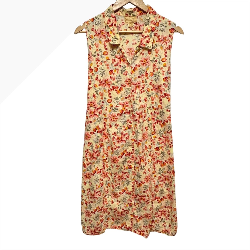 VTG April Cornell Tie Back Midi Dress XL Floral Sleeveless Button Front Cottage